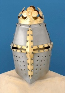 Great helm with brass cross and crown